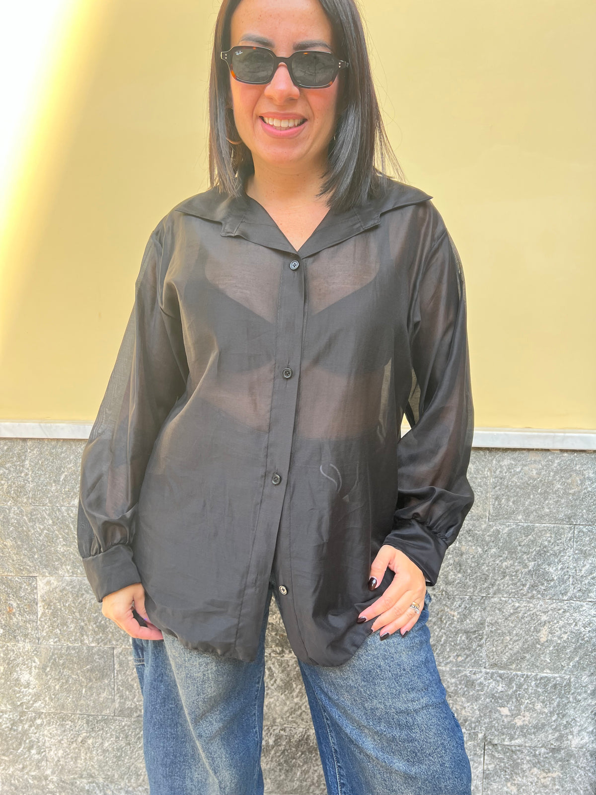 Camicia Over Velo Nera