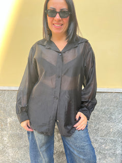 Camicia Over Velo Nera