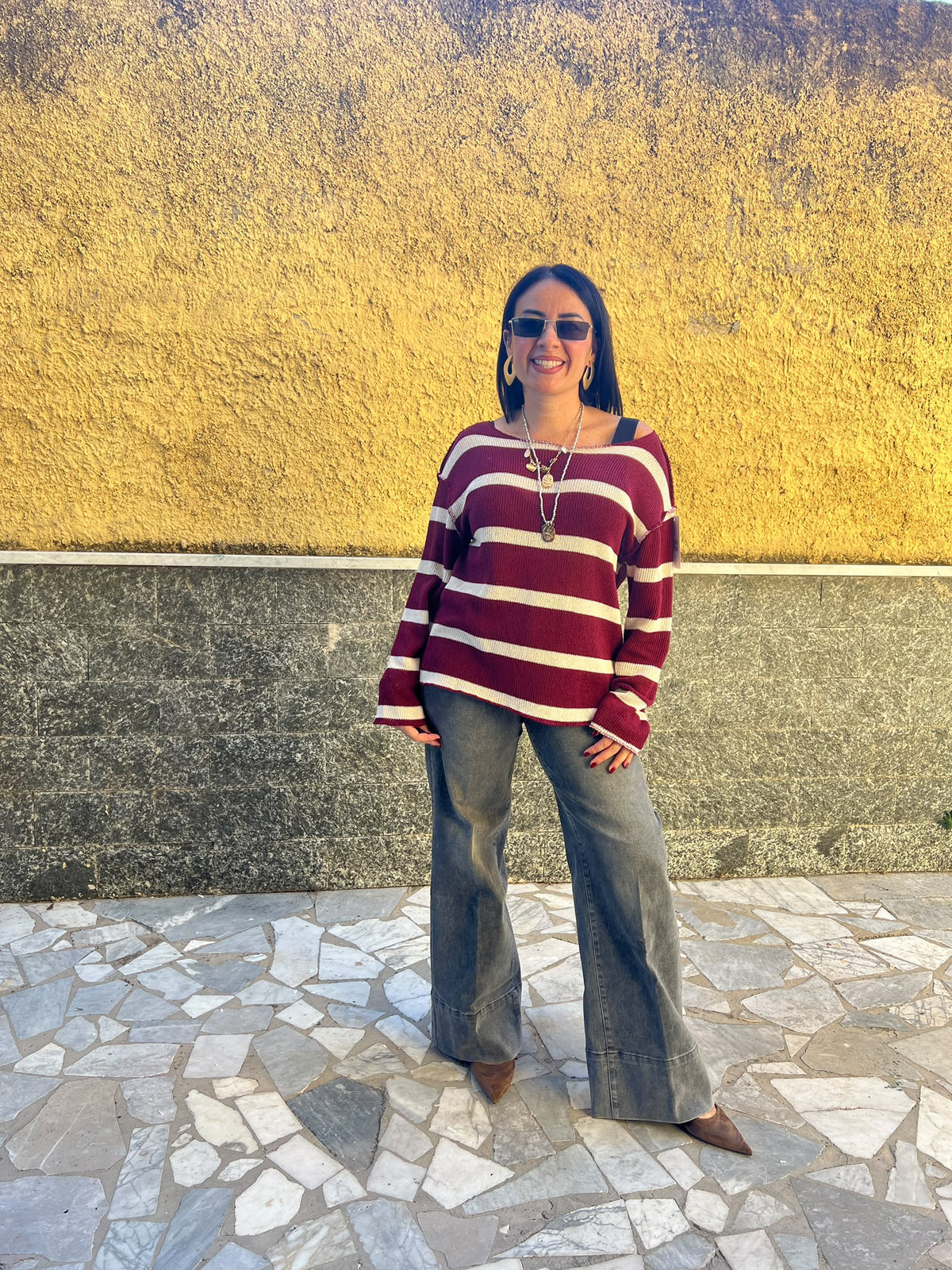 Maglia Filo righe Bordeaux  7854