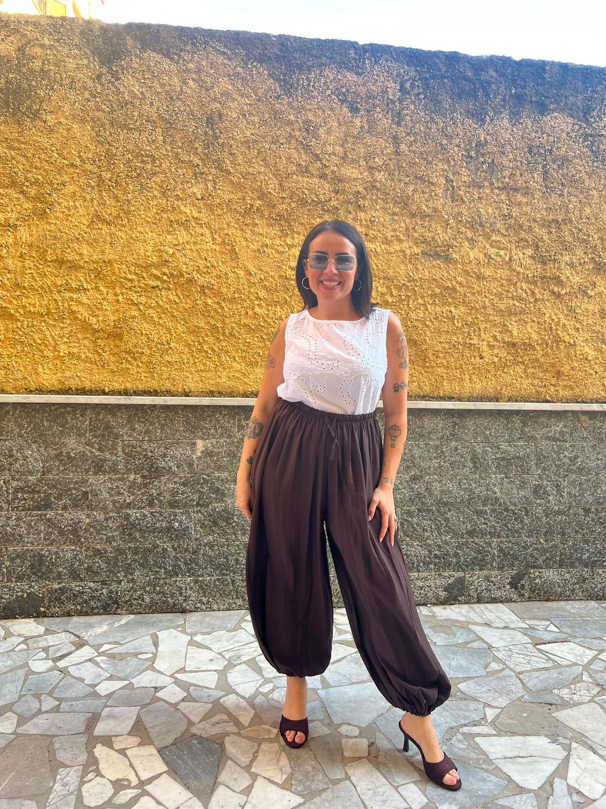 Pantaloni Elastico Alla Caviglia Marrone  55671