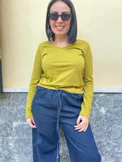 Maglia Manica Lunga Scollo V Lime