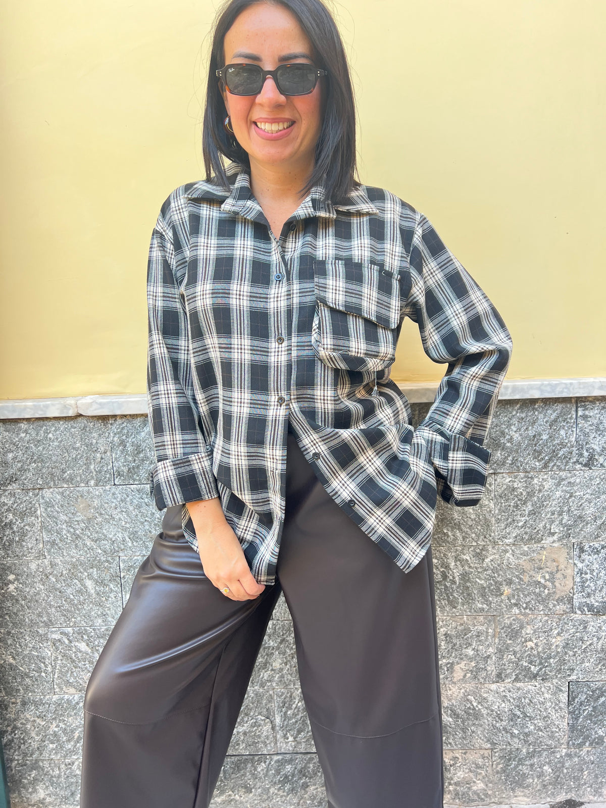 Camicia Quadri Nera 111342