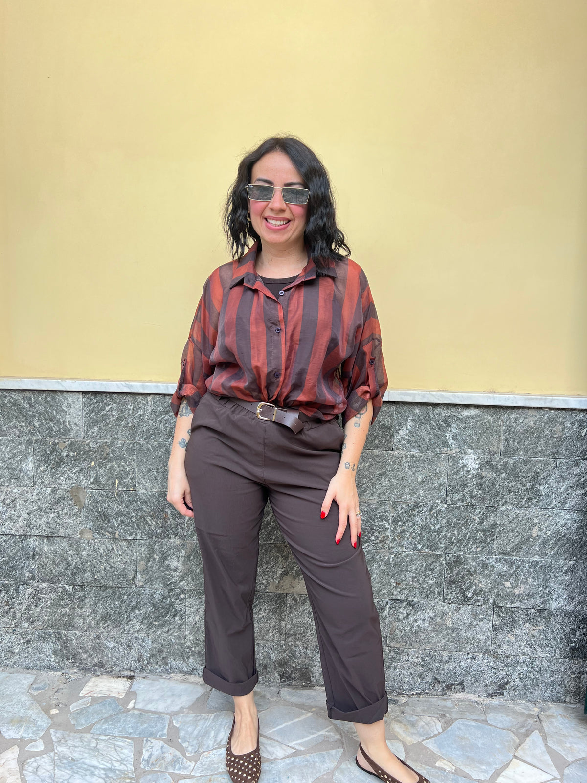 Camicia Righe Marrone 8976