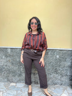 Camicia Righe Marrone 8976