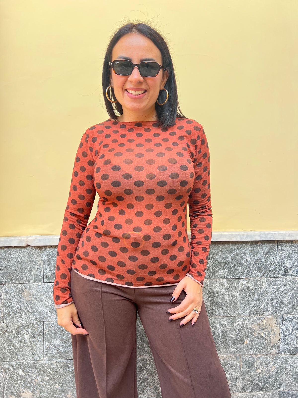Maglia Pois Misto Cashmere Mattone