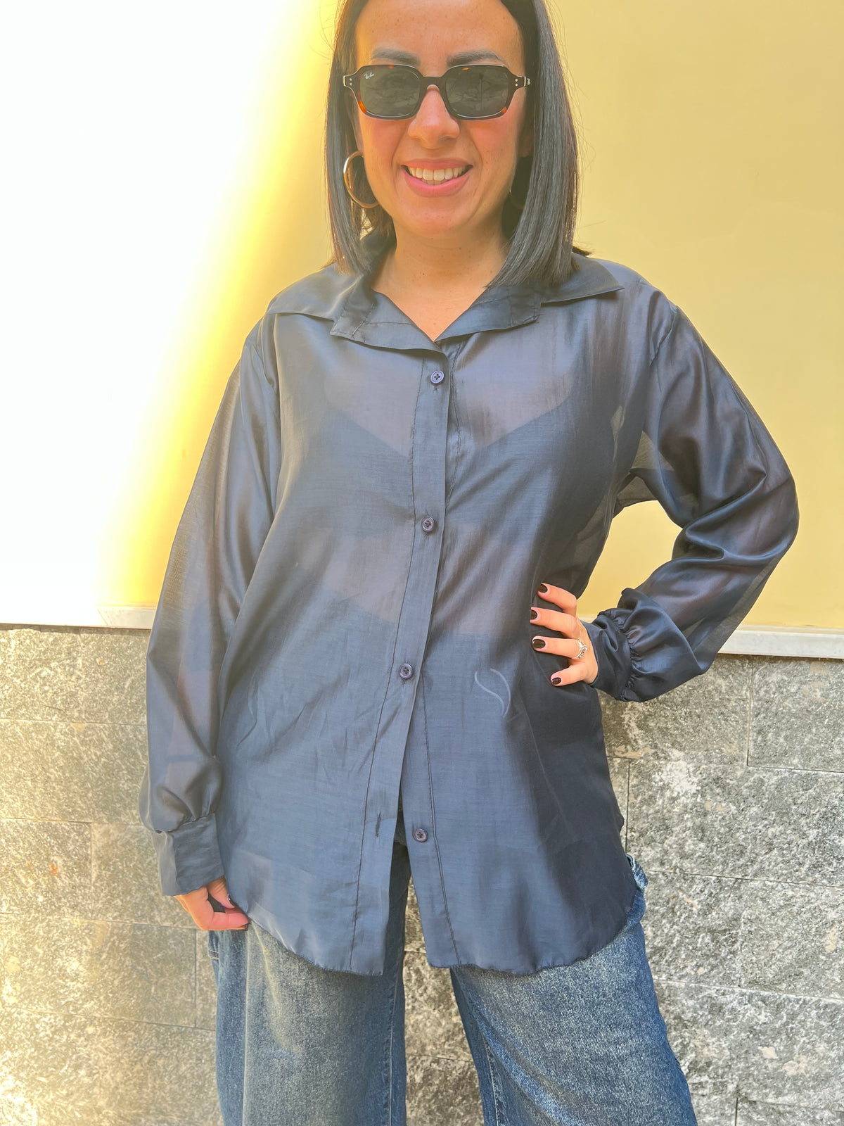 Camicia Over Velo Blu