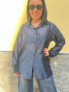 Camicia Over Velo Blu