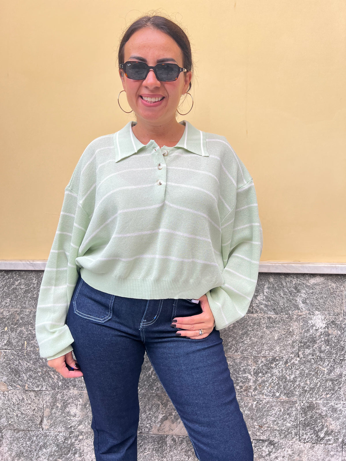 Polo Righe in Filo Verde