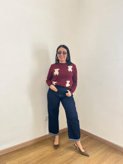Pull teddy Bordeaux 72878