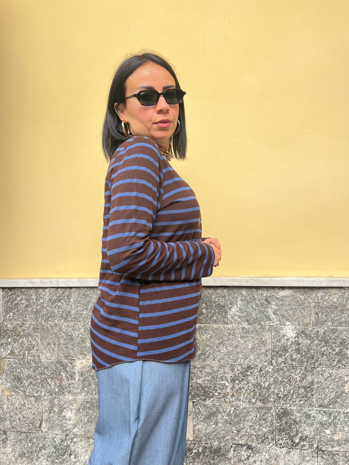 Maglia Patty righe Denim & Marrone 55671