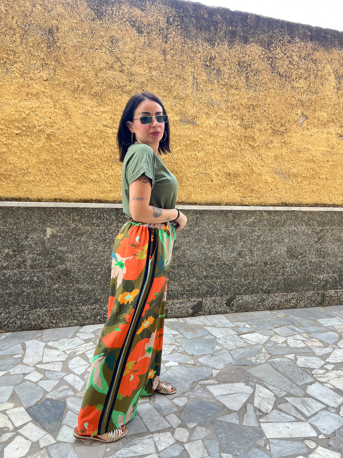 Pantaloni Fiori Verde 65793