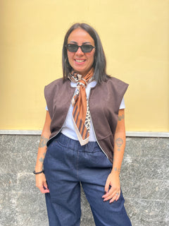 Gilet Zip Marrone