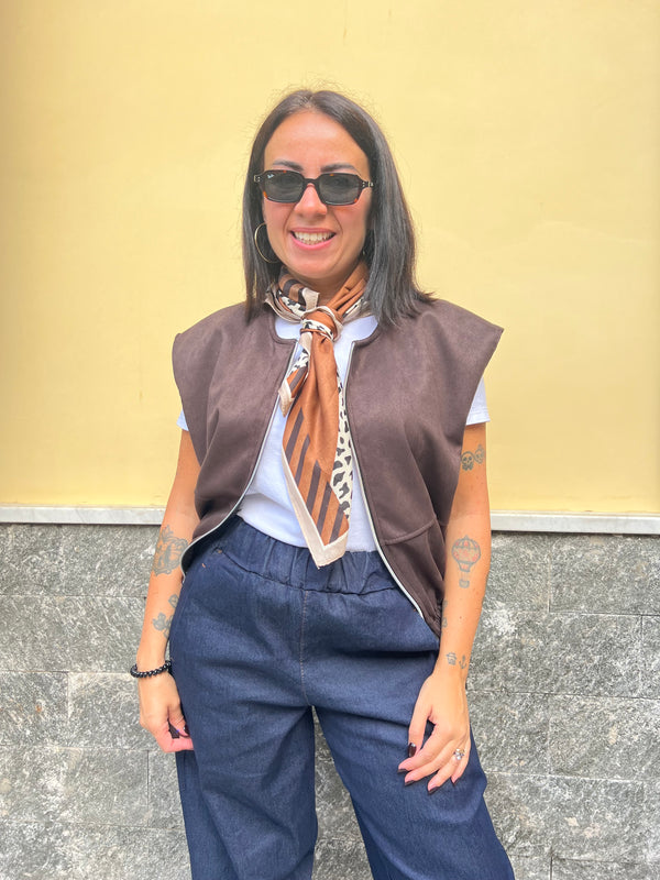 Gilet Zip Marrone