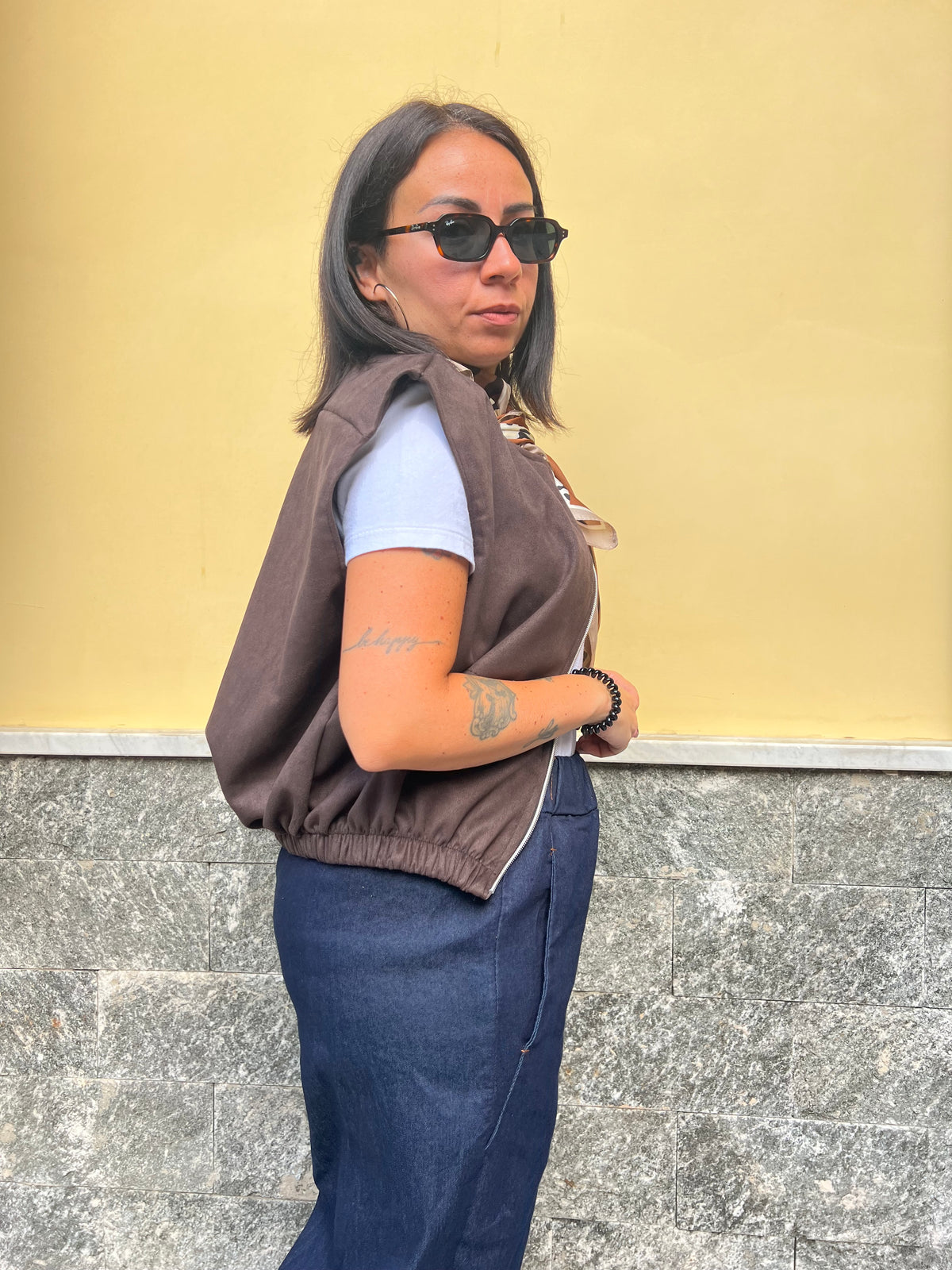 Gilet Zip Marrone