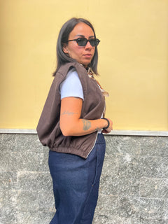 Gilet Zip Marrone