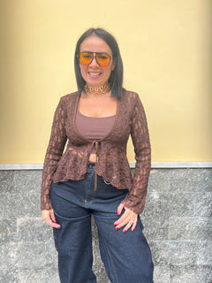 Cardigan Merletto Marrone