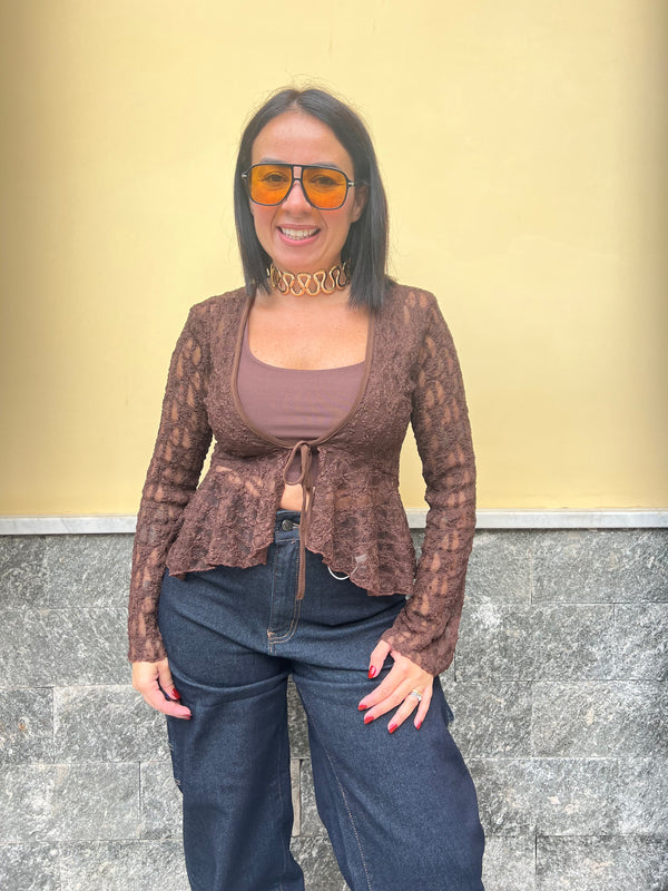 Cardigan Merletto Marrone