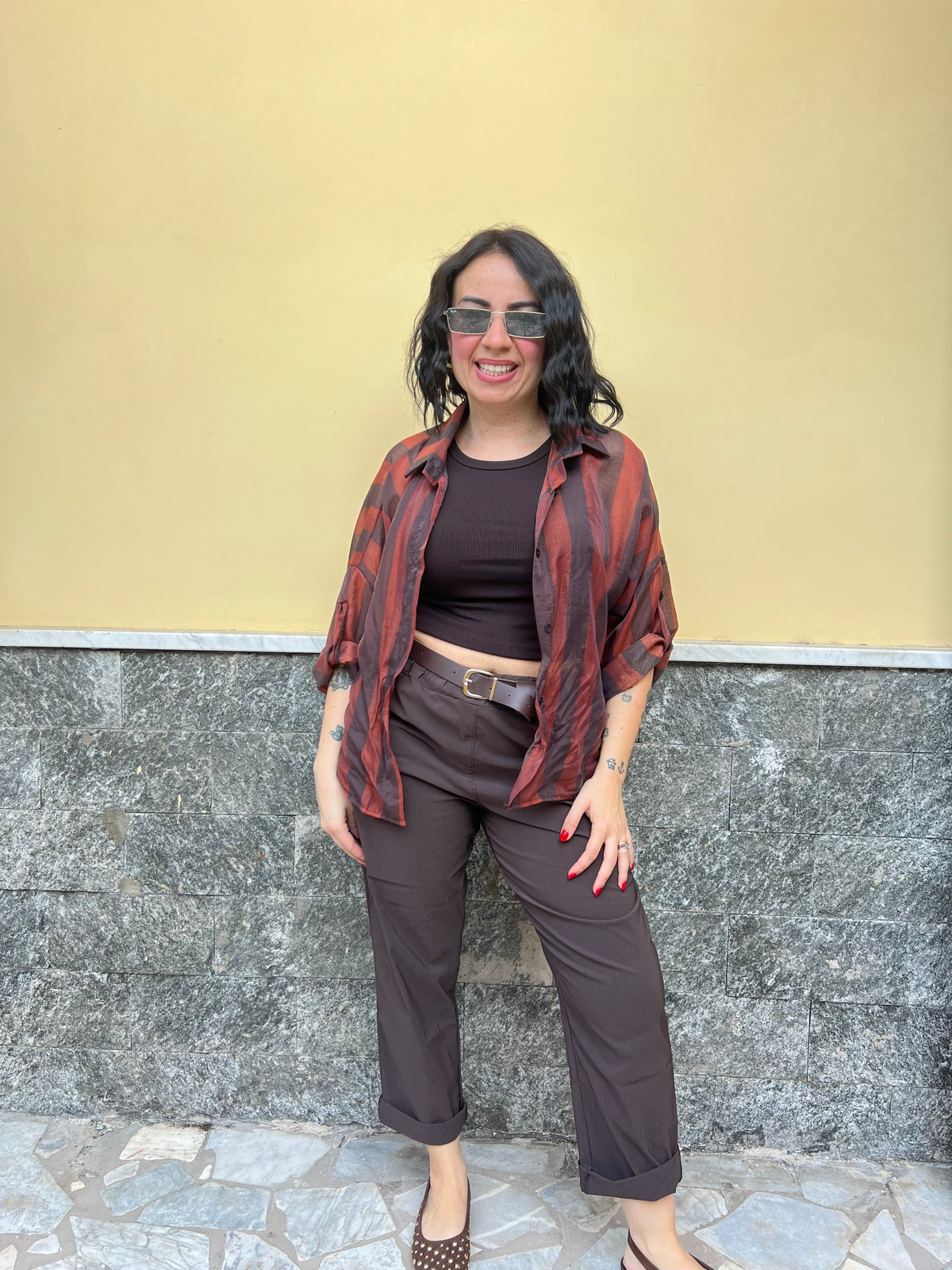 Camicia Righe Marrone 8976