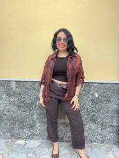 Camicia Righe Marrone 8976