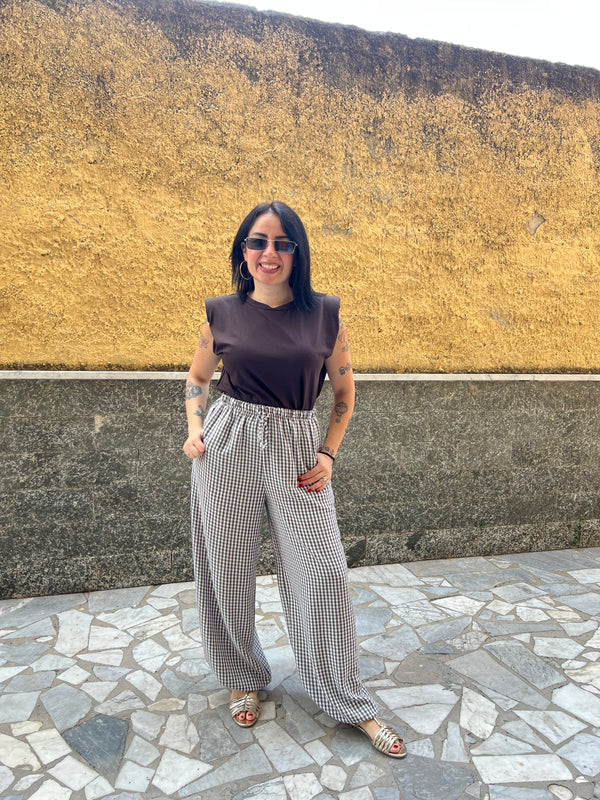 Pantaloni Quadretti Marrone