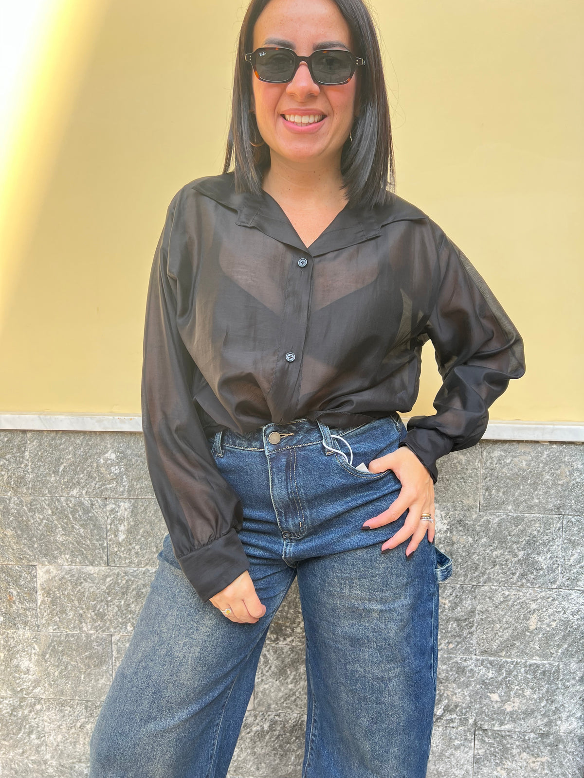 Camicia Over Velo Nera