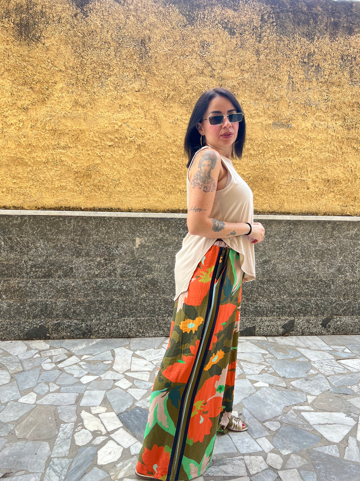 Pantaloni Fiori Verde 65793
