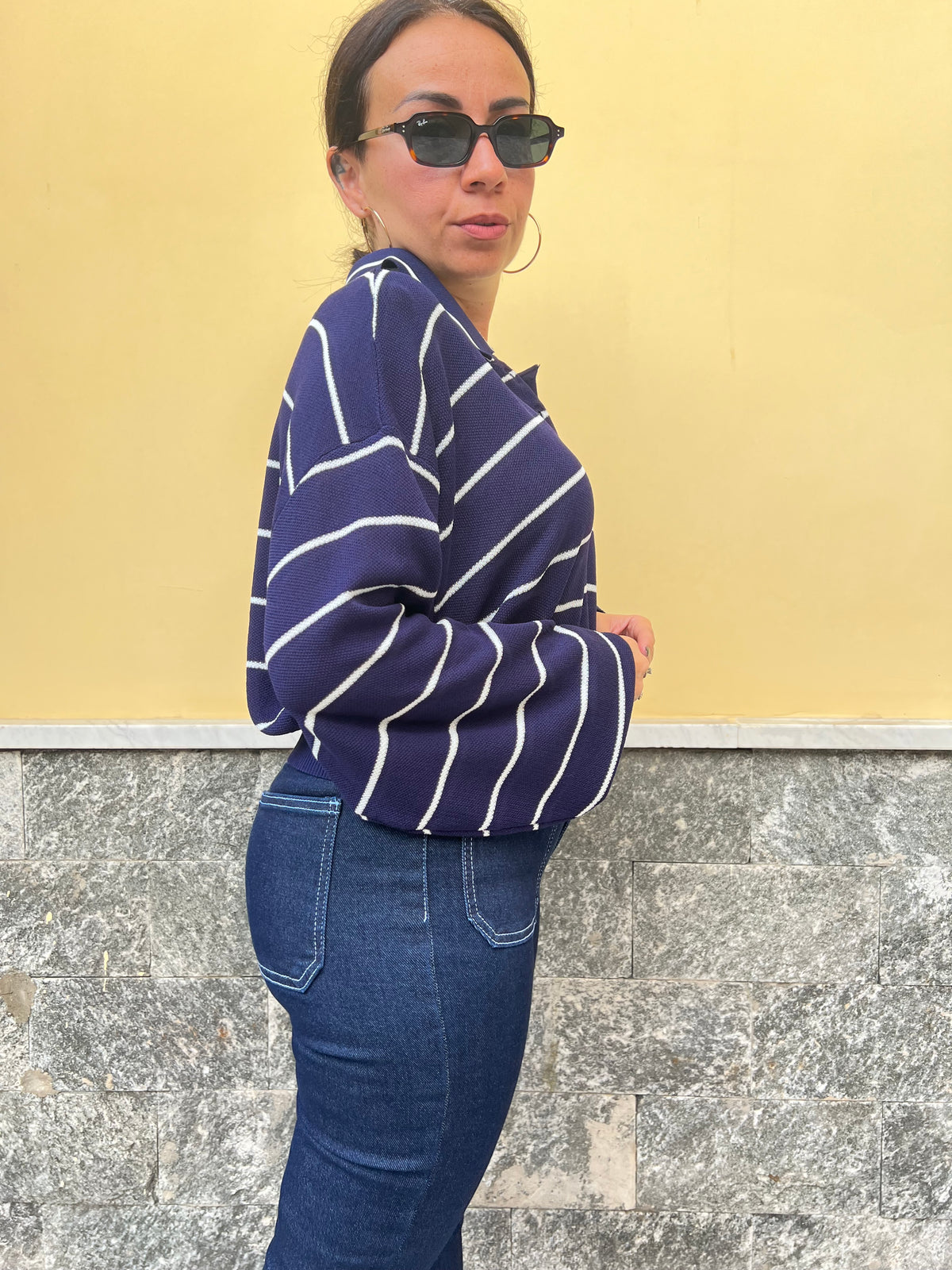 Polo Righe in Filo Blu