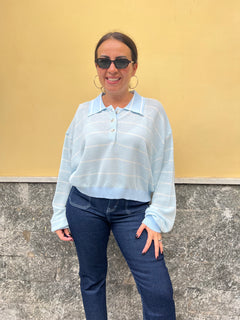 Polo Righe in Filo Cielo