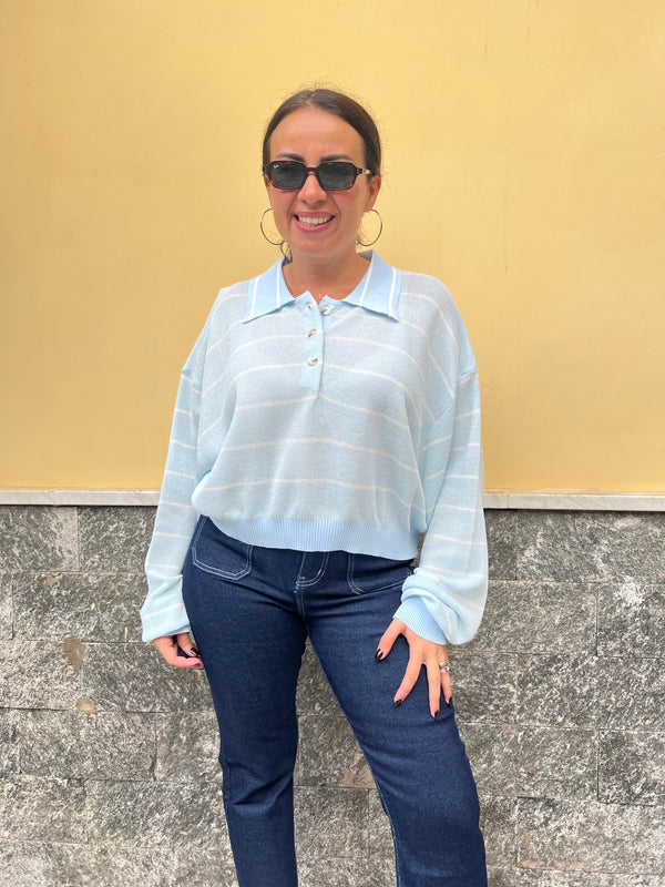Polo Righe in Filo Cielo