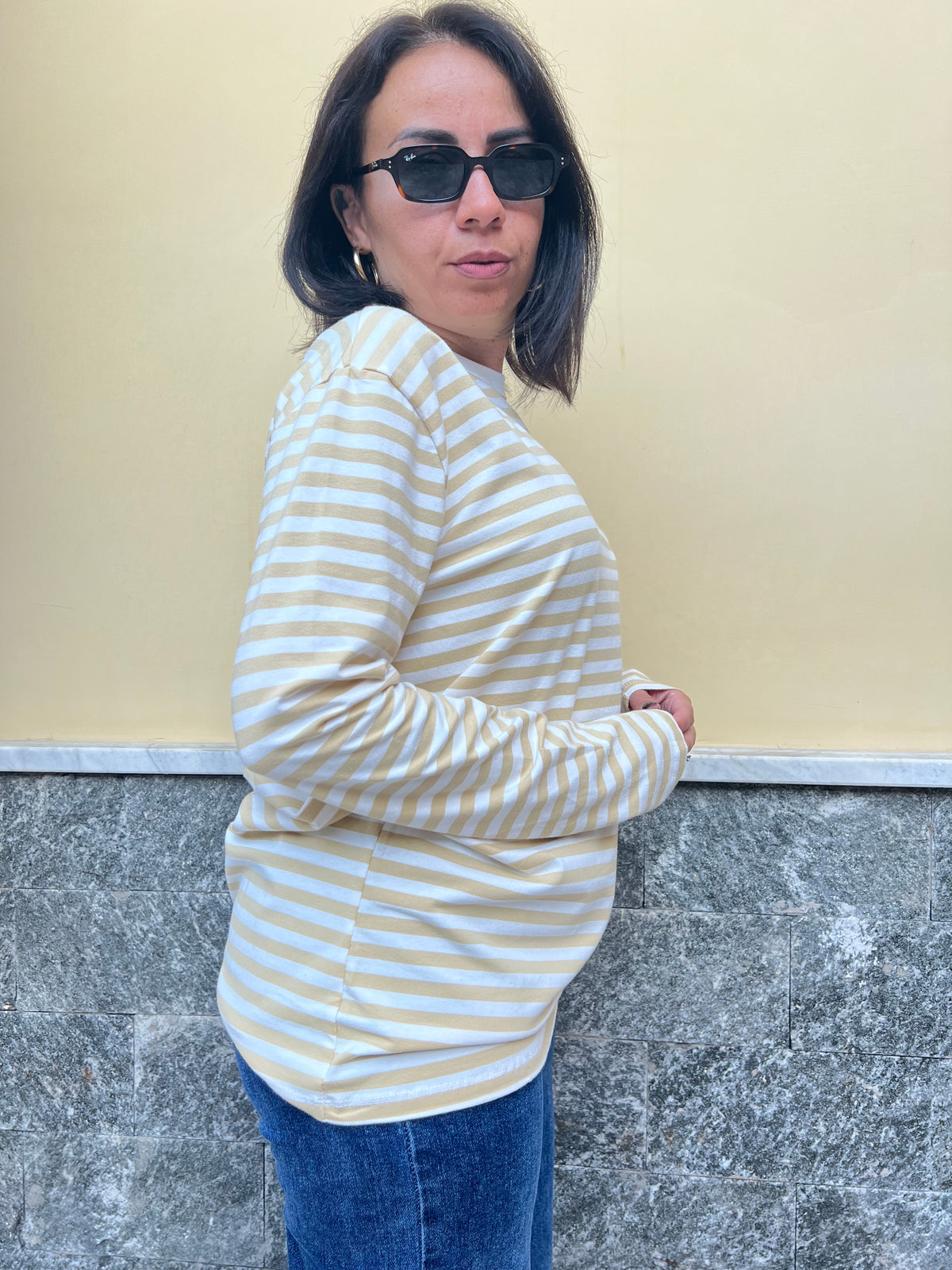 Maglia righe Beige 5610
