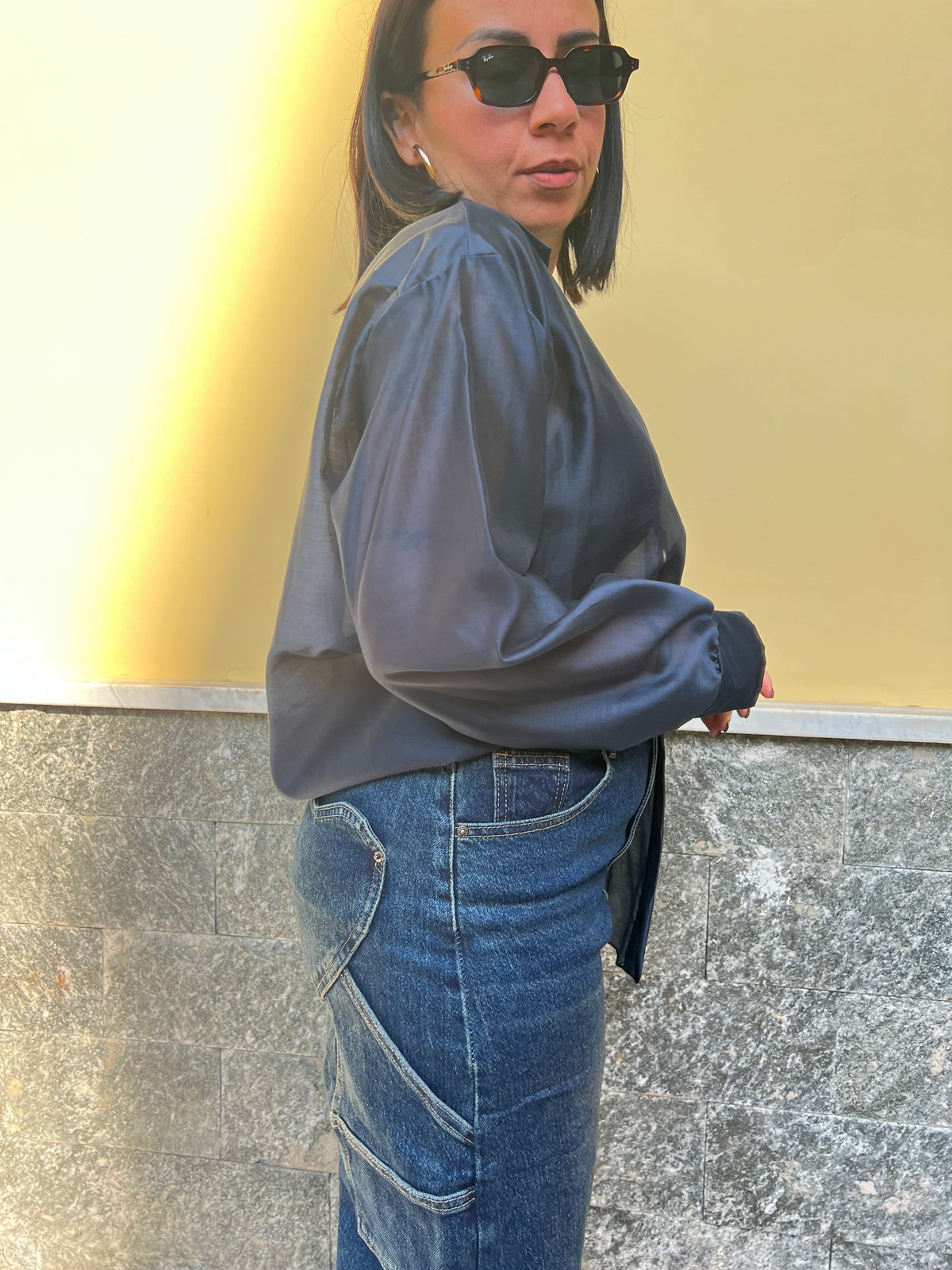 Camicia Over Velo Blu