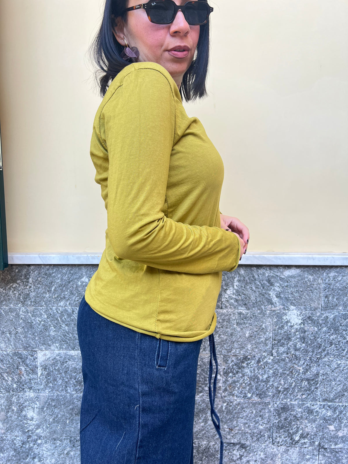 Maglia Manica Lunga Scollo V Lime