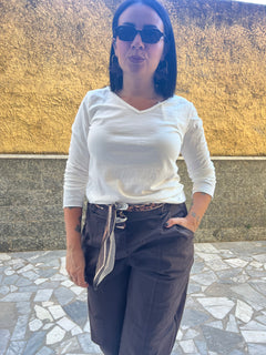 Maglia Manica Lunga Scollo V Bianca