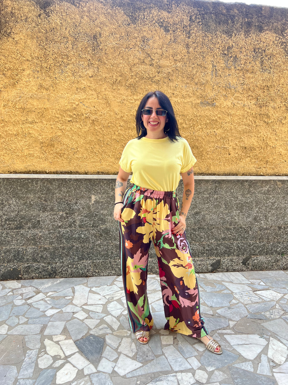 Pantaloni Fiori Marrone 65793