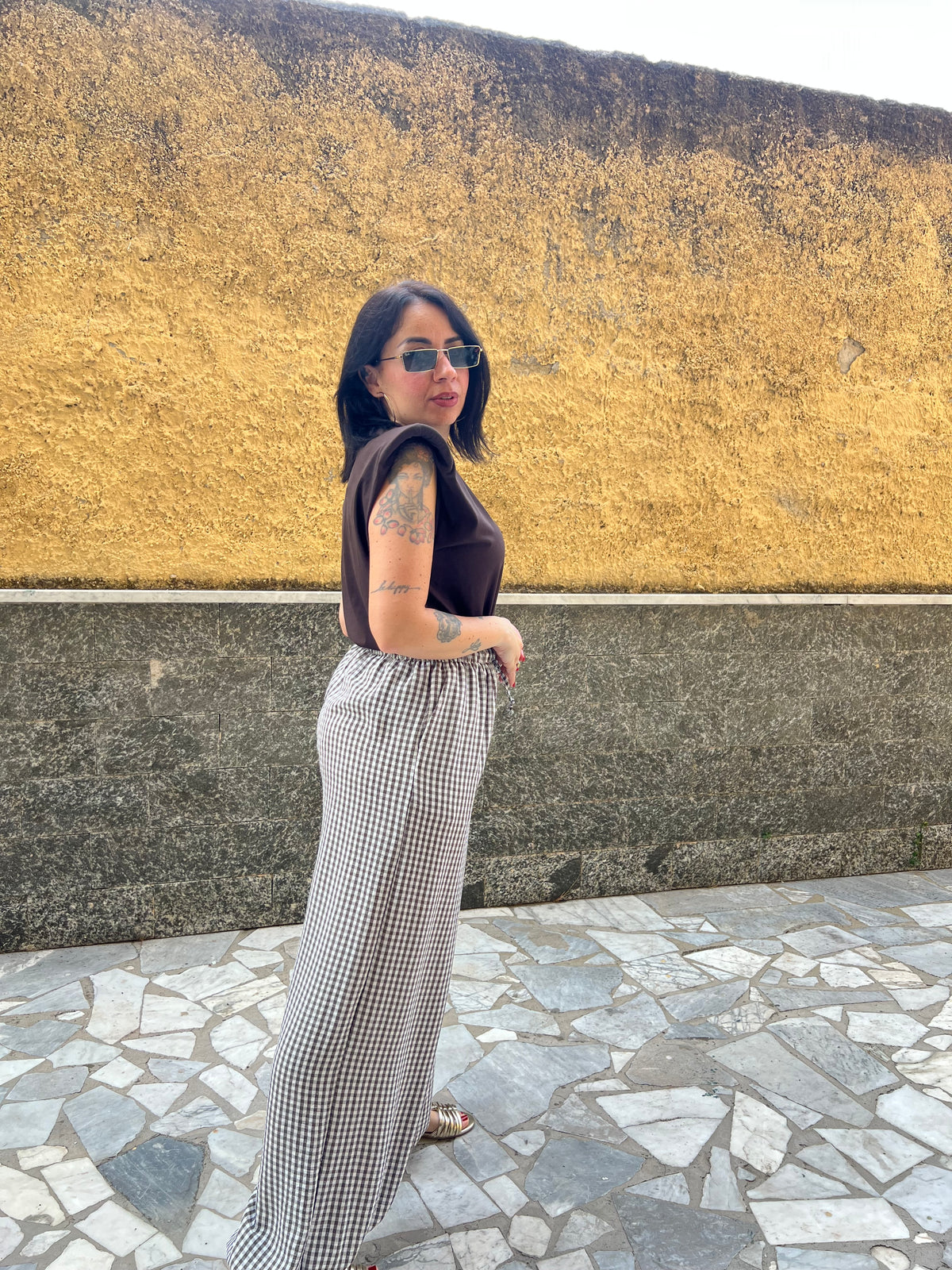 Pantaloni Quadretti Marrone