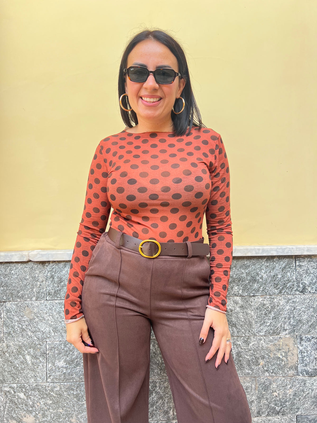 Maglia Pois Misto Cashmere Mattone