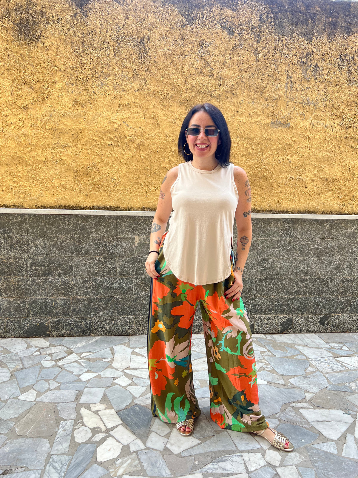 Pantaloni Fiori Verde 65793
