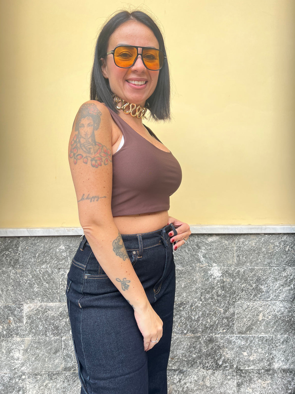 Top Crop  Lycra Marrone