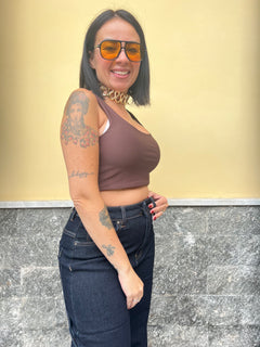 Top Crop  Lycra Marrone