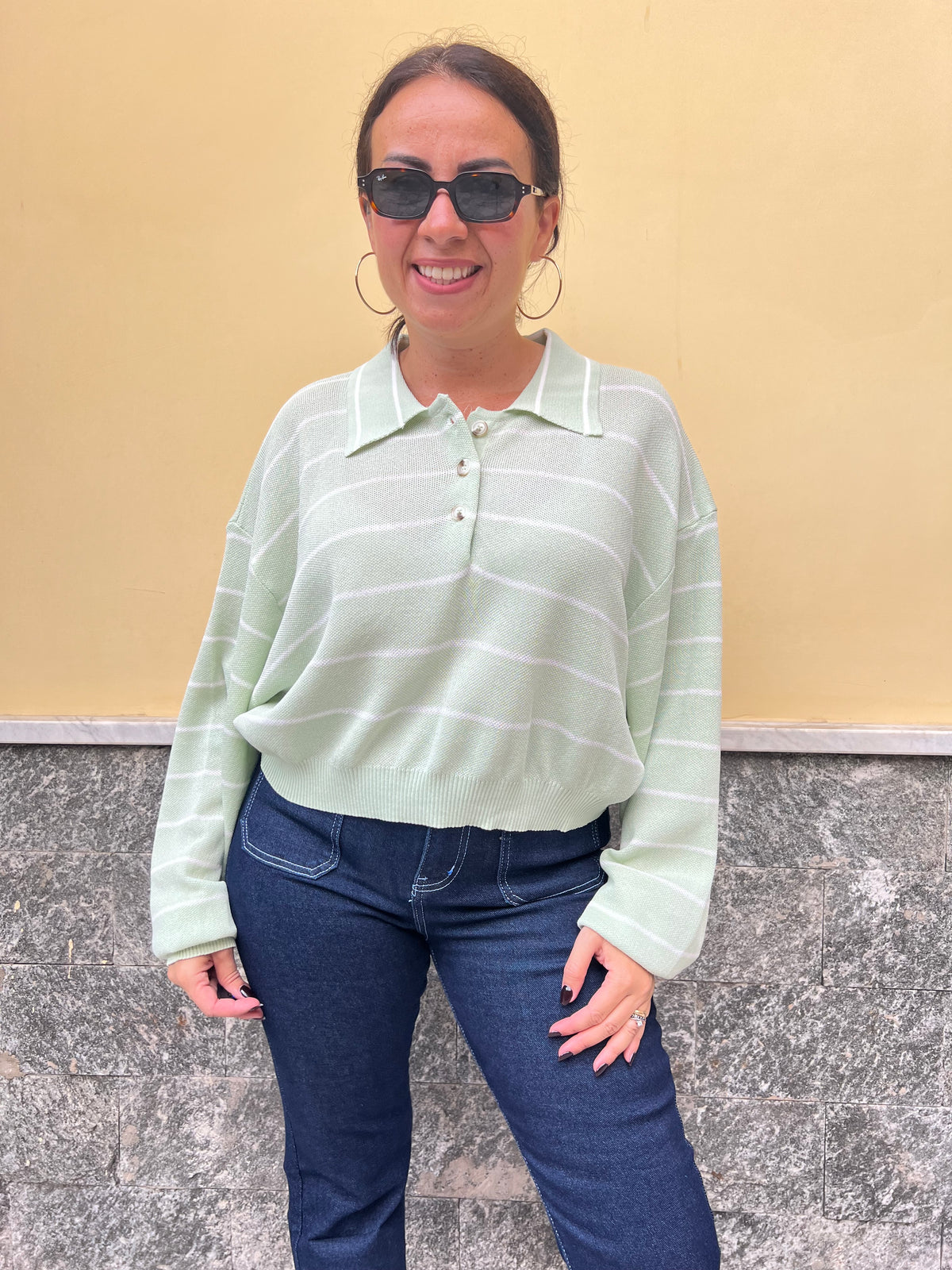 Polo Righe in Filo Verde