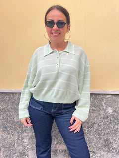 Polo Righe in Filo Verde