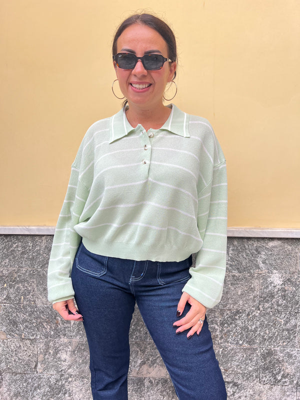 Polo Righe in Filo Verde
