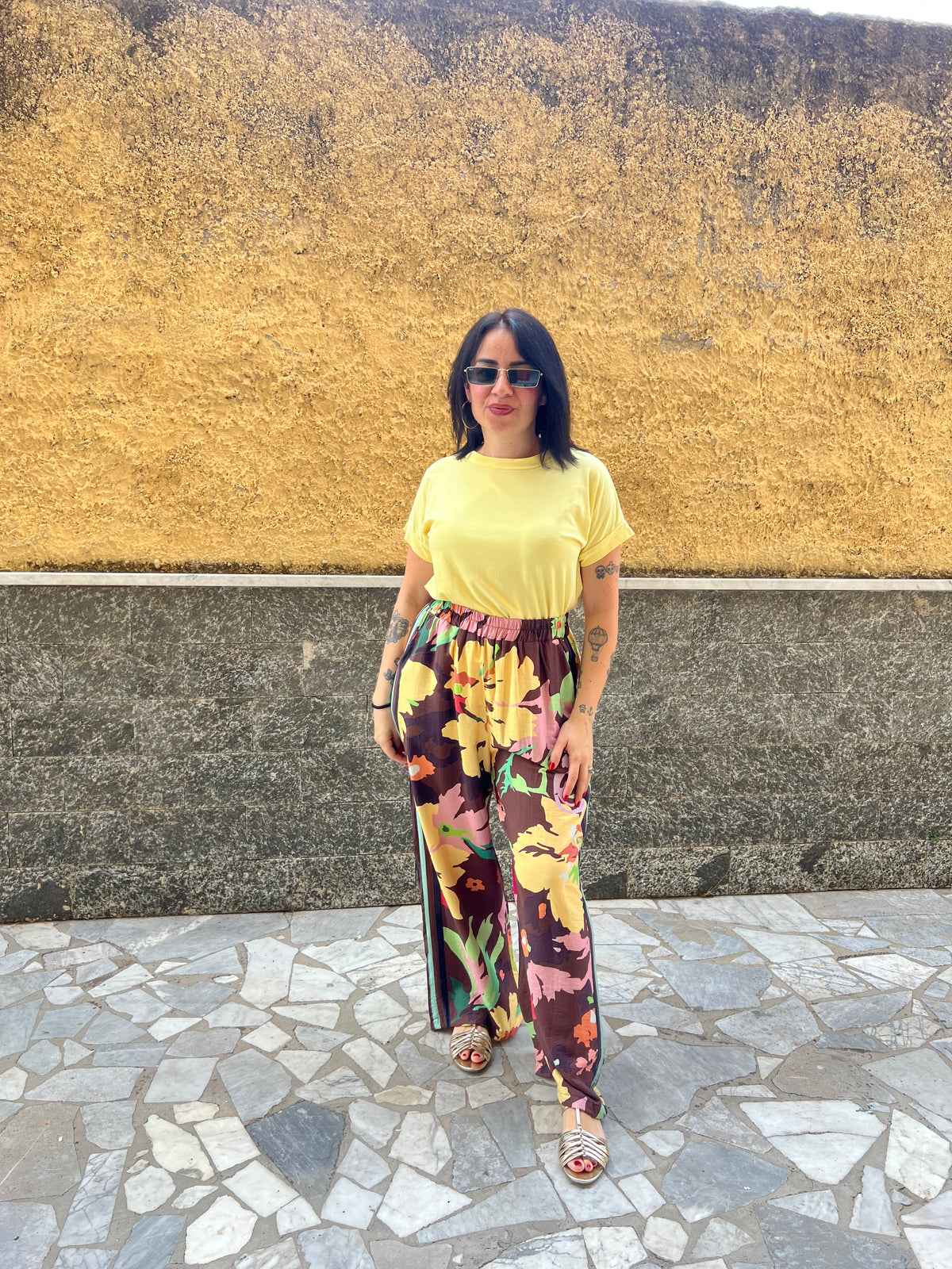 Pantaloni Fiori Marrone 65793