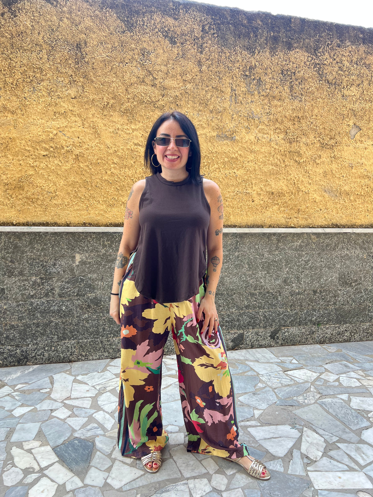 Pantaloni Fiori Marrone 65793