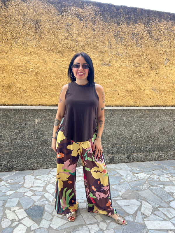 Pantaloni Fiori Marrone 65793
