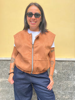 Gilet Zip Camel