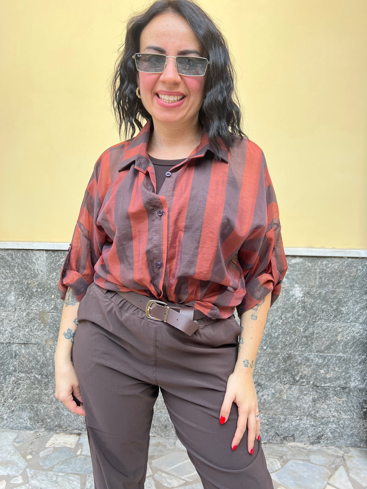 Camicia Righe Marrone 8976
