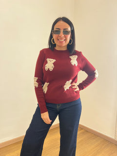 Pull teddy Bordeaux 72878