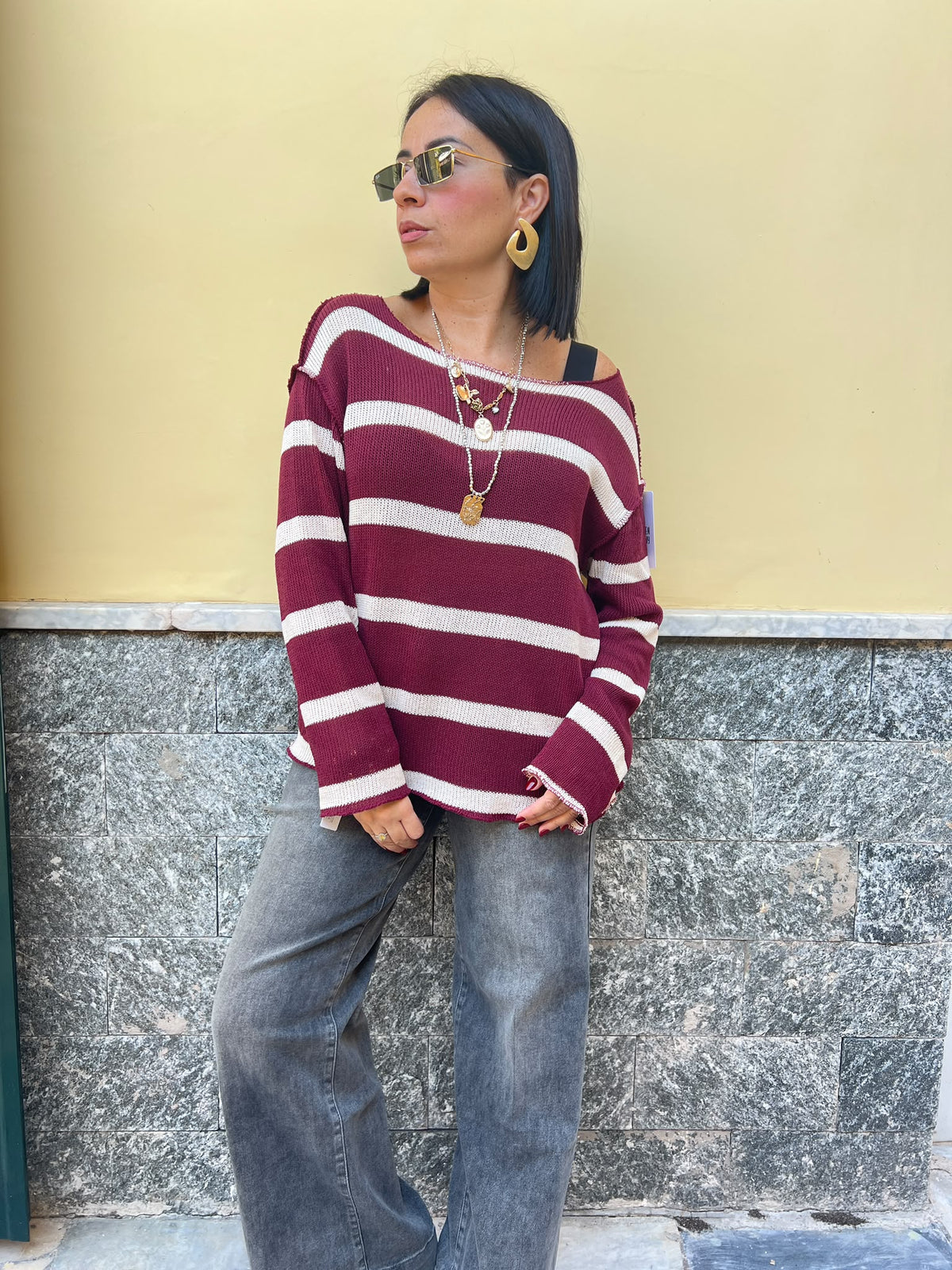 Maglia Filo righe Bordeaux  7854