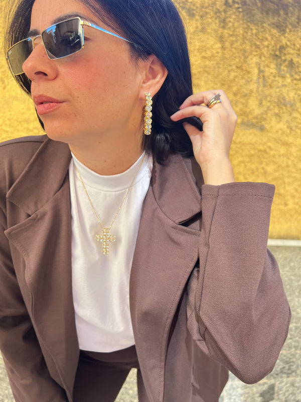 Orecchini Cerchio Brillantinato Oro 25305